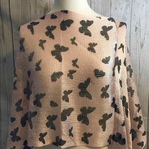Metallic Pink ButterFly Fringe Poncho Wrap